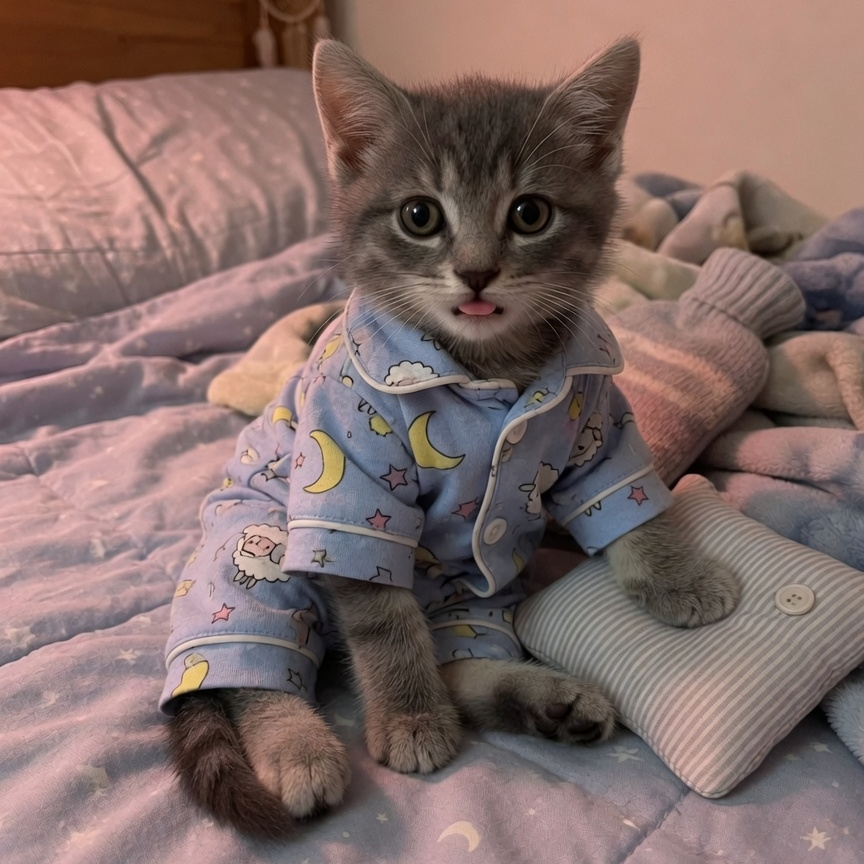 kitty_wearing_blue_pajamas